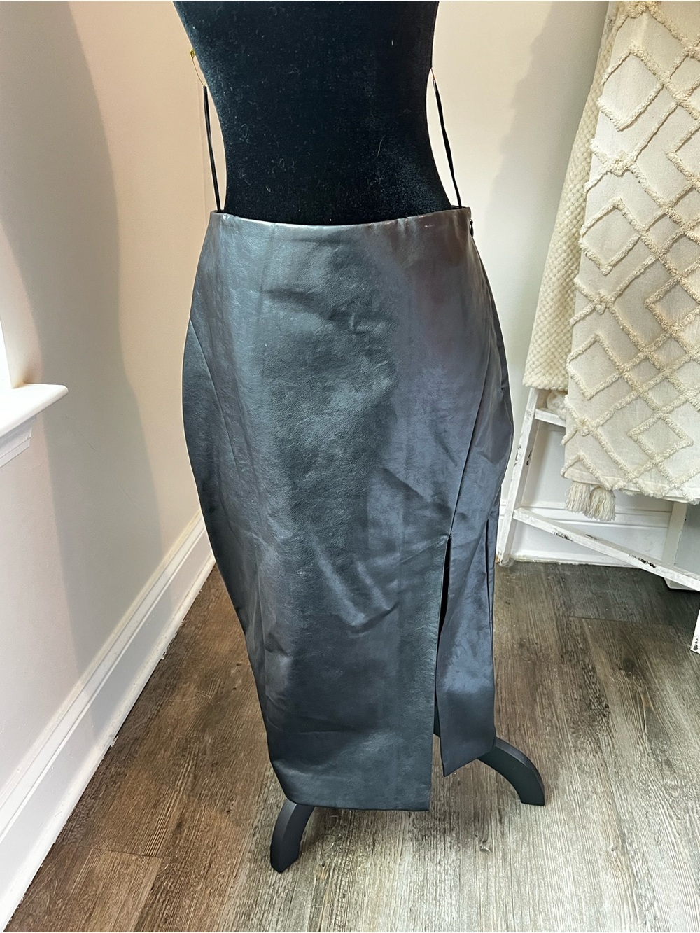 BuddyLove Black Faux Leather Midi Skirt Size Medium